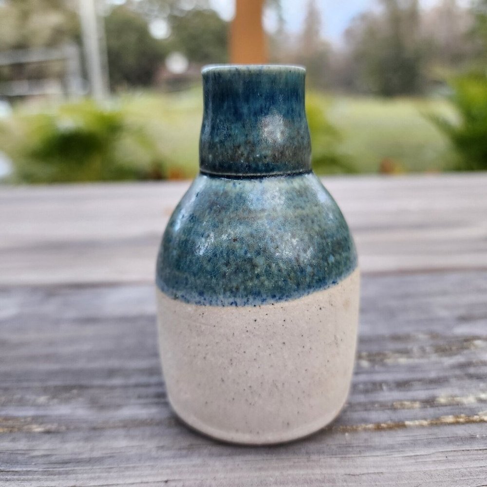 Mid Century Modern MCM Weed Pot‎ Bud Vase Blue Design Studio Pottery Clay 3.5"